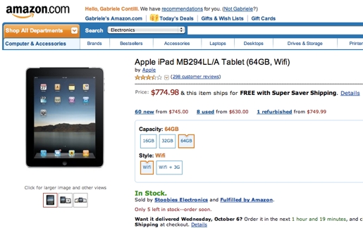 Amazon ha iniziato a vendere direttamente l'iPad 1