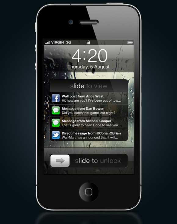 Un concept mostra come potrebbero essere le notifiche push in iOS 5 6