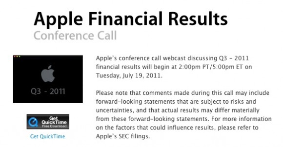 Il 19 Luglio Apple presenterà i risultati del terzo trimestre fiscale 2011 1