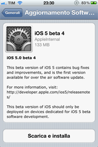 L’iOS 5 beta 4 rende possibile per la prima volta l’aggiornamento del firmware attraverso OTA 2
