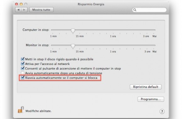 Mac OS X Lion si può riavviare da solo in caso di crash 1