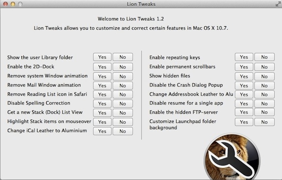 Lion Tweaks, per attivare e disattivare alcune caratteristiche di Lion. 1