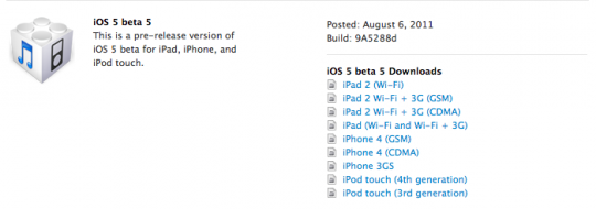Apple rilascia il nuovo iOS 5 beta 5 e iTunes 10.5 beta 5 1