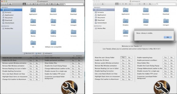 Lion Tweaks, per attivare e disattivare alcune caratteristiche di Lion. 2