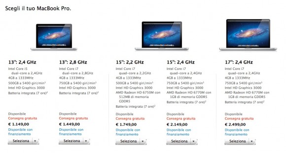 Nello Store on-line sono disponibili i nuovi MacBook Pro 1