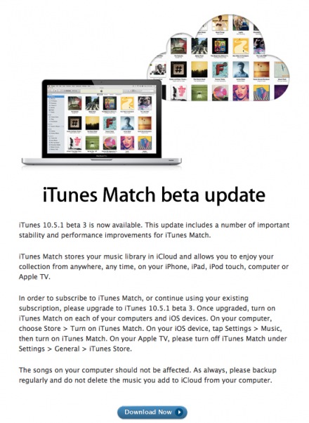 Apple rilascia agli sviluppatori, iTunes 10.5.1 beta 3 con iTunes Match 2