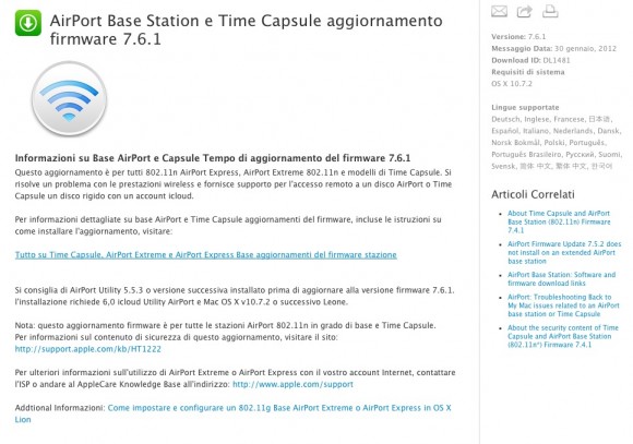 Apple rilascia una nuova versione di Utility Airport 6 per mac OS X Lion e un nuovo firmware per AirPort Base e Time Capsule 4