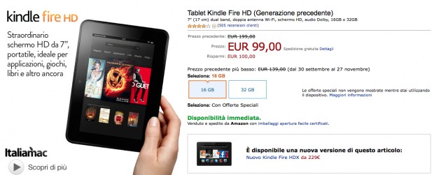 Kindle Fire HD 16GB a 99 Euro!