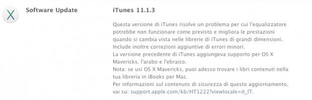 Changelog di iTunes 11.1.3