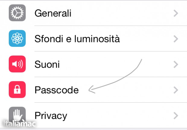 Disattivare il passcode