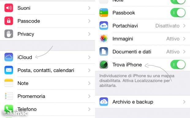 Disattivare Trova iPhone