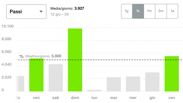 Grafico dei passi giorno per giorno nell'app per iPhone