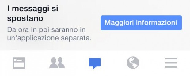 Avviso su Facebook "i messaggi si spostano"