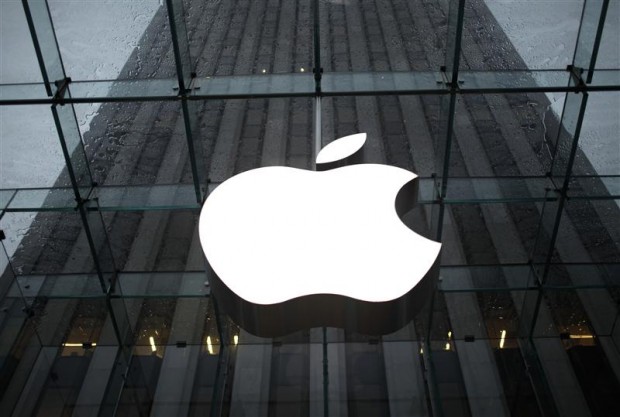 The Apple Inc. logo is seen in the lobby of New York City's flagship Apple store