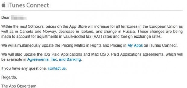 Comunicazione Aumento di prezzo App Store