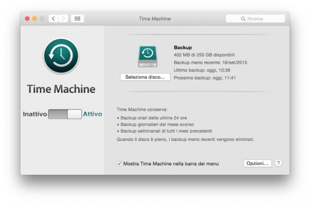 Time Machine Preferenze