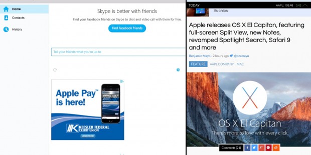 Skype OS X El Capitan Split View