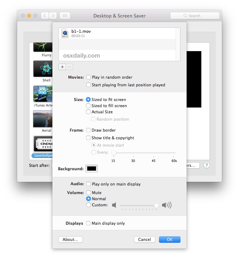 savehollywood-video-player-screen-saver-mac-os-x-settings