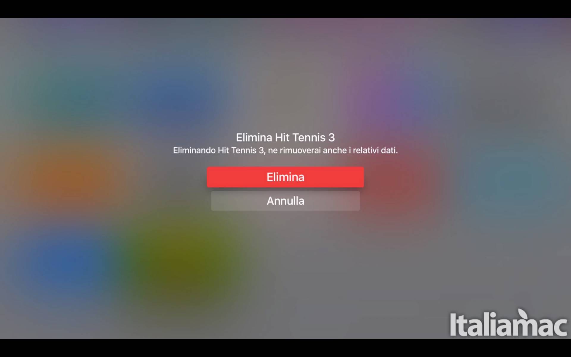 Schermata Apple TV eliminazione
