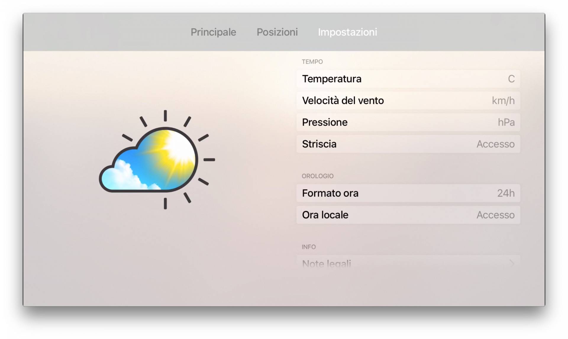 Meteo Live Impostazioni