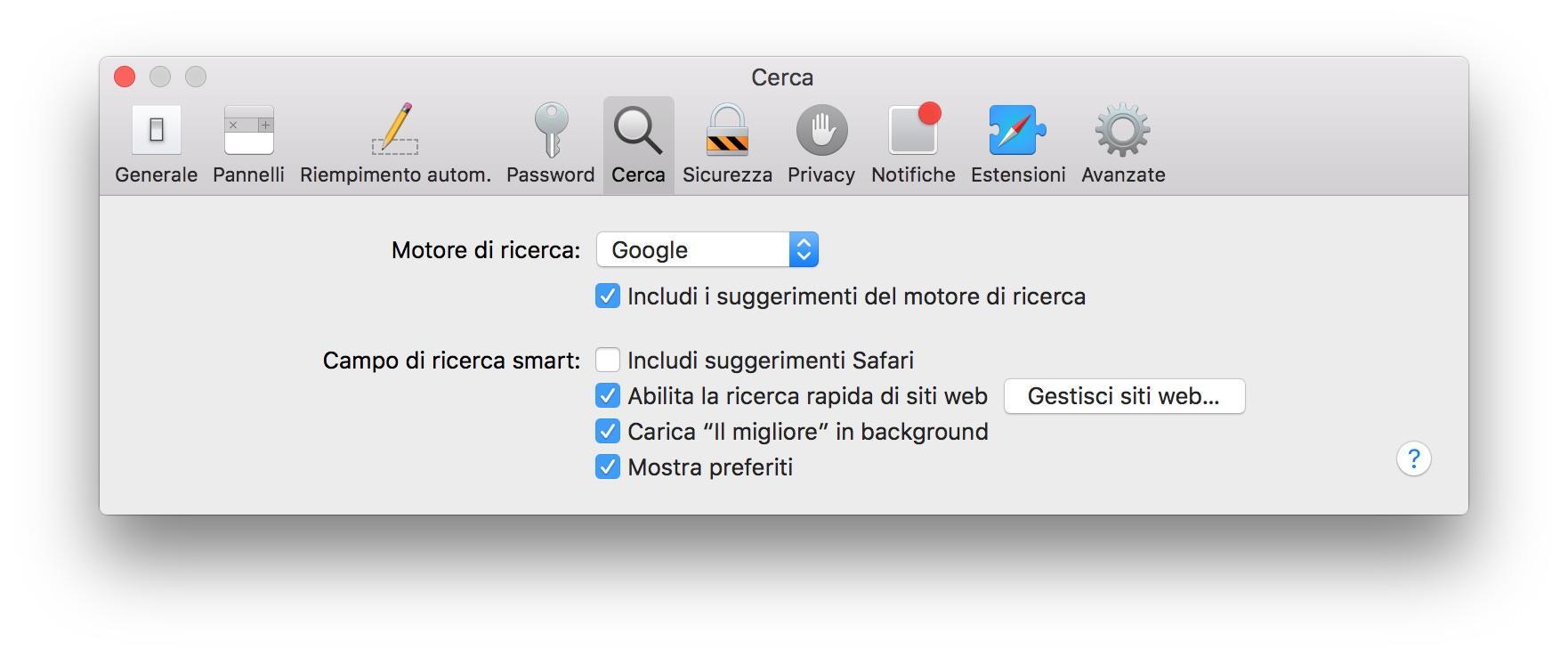 Preferenze Safari