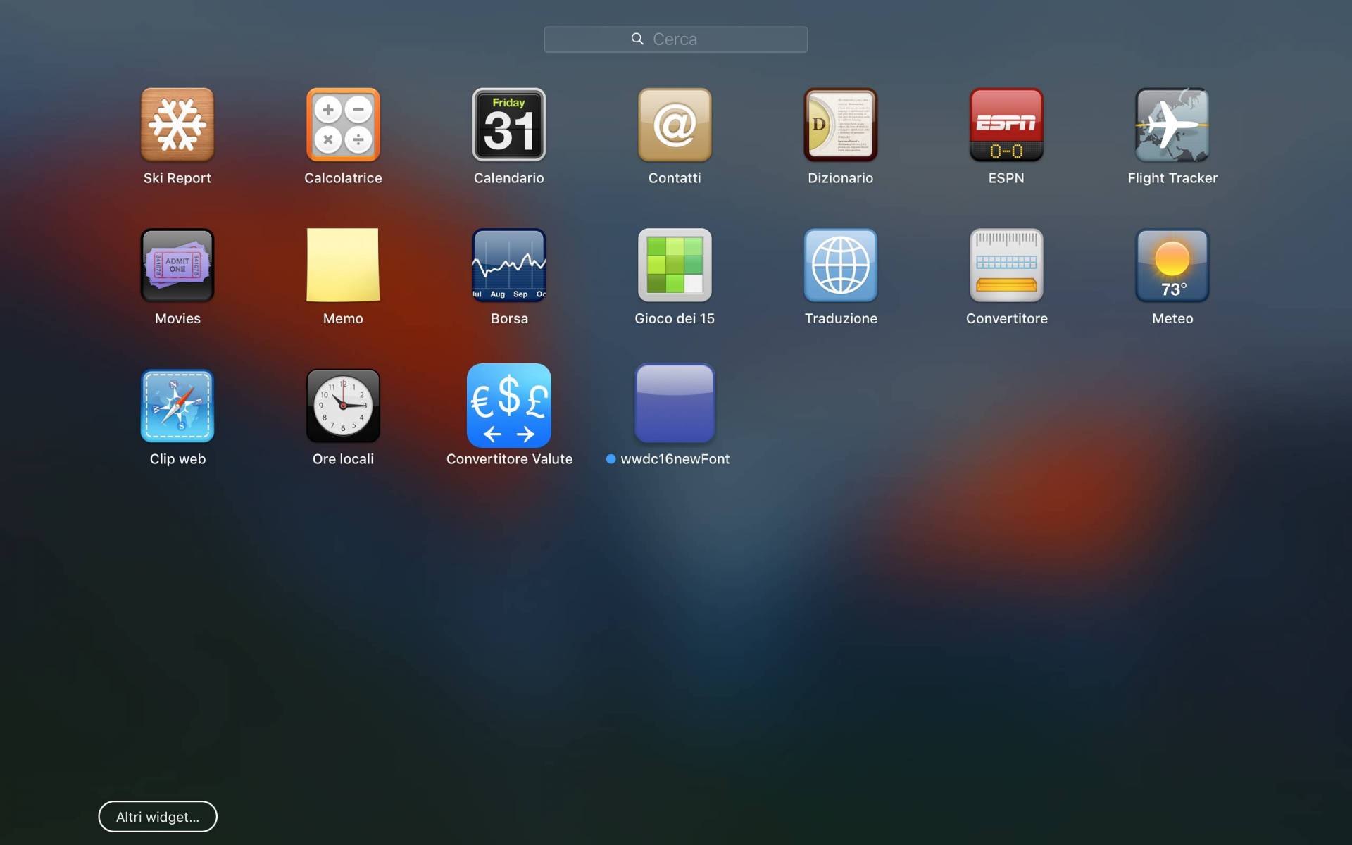 Widget disponibili