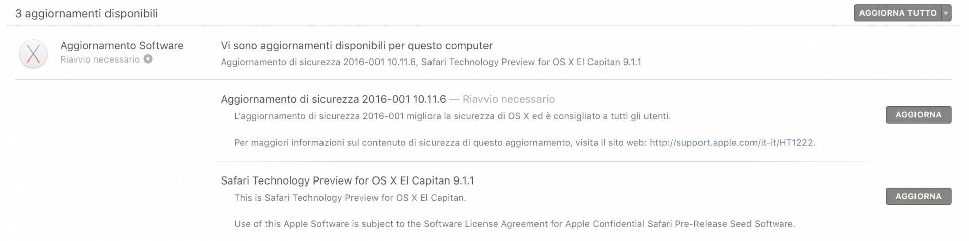 OS X Aggiornamento Di Sicurezza
