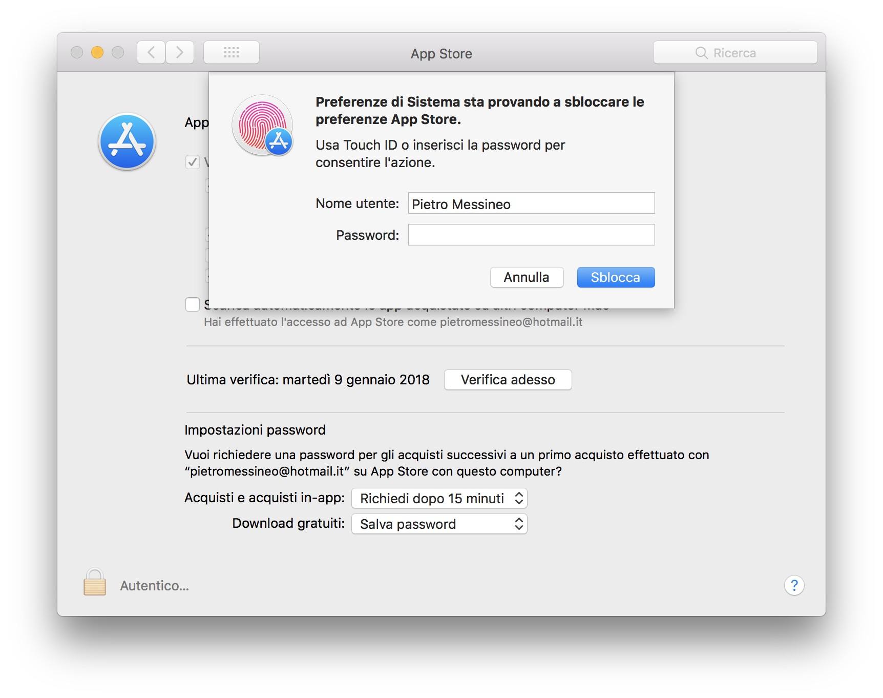 App Store in Preferenze di Sistema può essere sbloccato con qualsiasi password 1