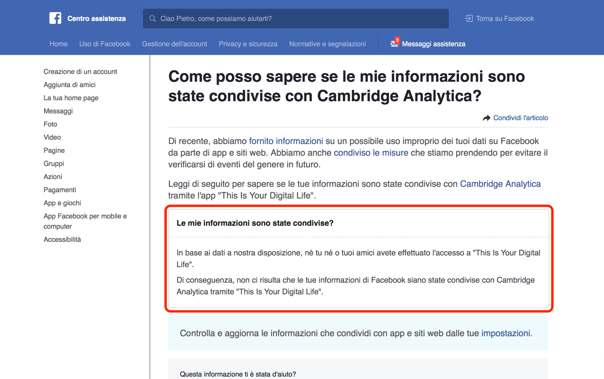 Come controllare se le informazioni private di Facebook siano state condivise con Cambridge Analytica 1