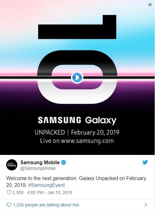 Samsung Galaxy S10 verrà presentato il prossimo 20 febbraio 1