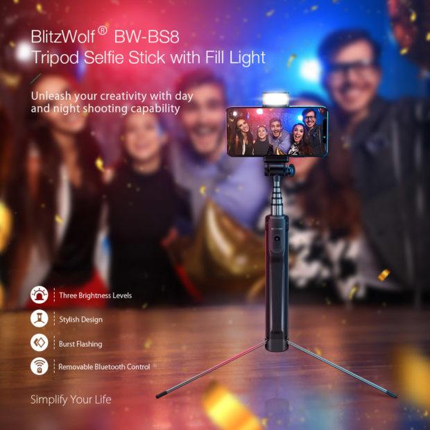 RECENSIONE: BlitzWolf BW-Bs8, un bastone Selfie Bluetooth 3 in 1 con treppiede e Flash Led 2