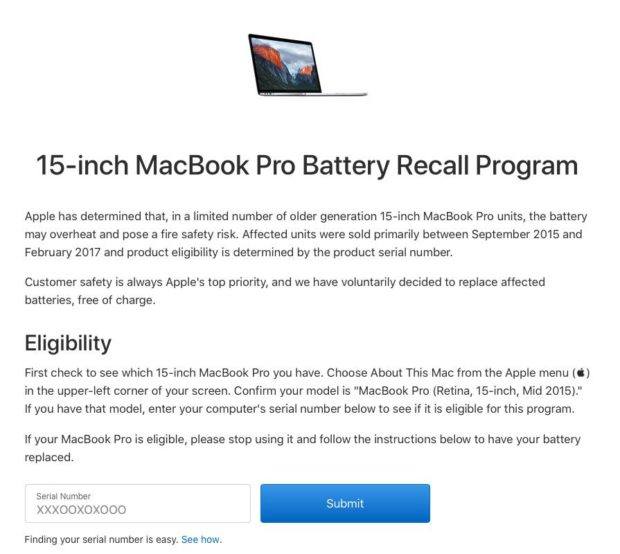 Apple richiama alcuni modelli di MacBook Pro 15" causa batteria difettosa 1