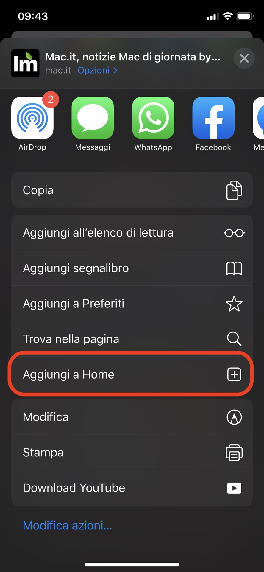 Come aggiungere sito web nella Home di iPhone e iPad 2