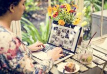 Woman is using computer laptop
