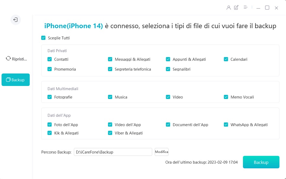 Come trasferire il backup su iPhone con Tenorshare iCareFone? 2